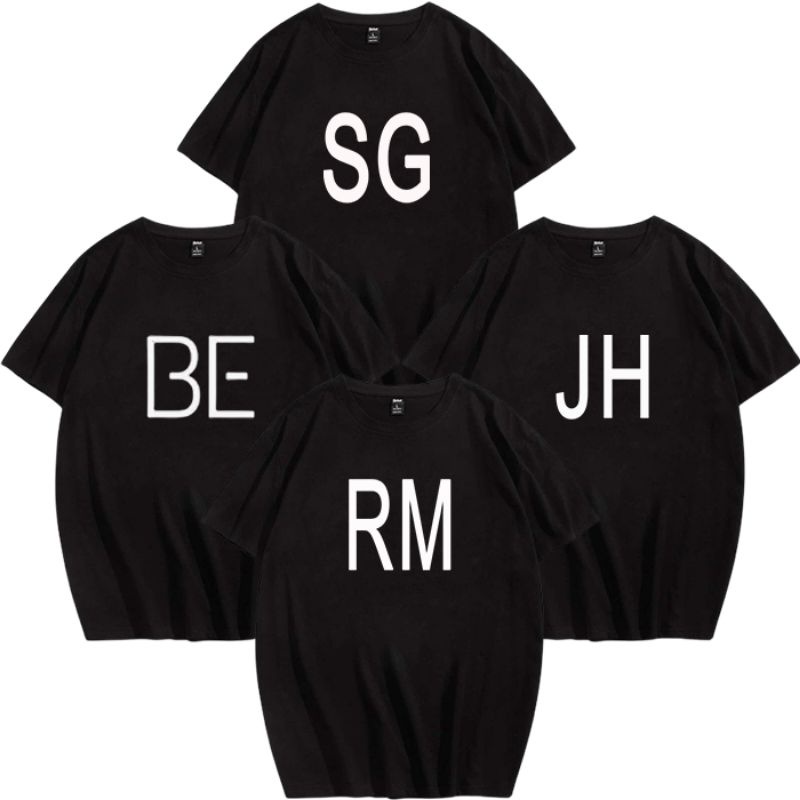 BAJU BTS INISIAL BTS SG JK JM RM JH J V  KAOS DISTRO PRIA BAJU ATASAN COWOK LENGEN PENDEK MOTIF KERE