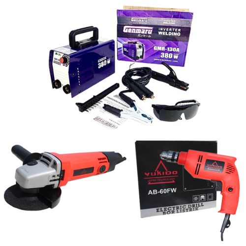 Termurah - Paket Hemat 3 ITEM Mesin Las 450 Watt lakoni 120a Trafo Travo Las + Mesin Gerinda 4 inch + Bor  10mm Terlaris dan Termurah