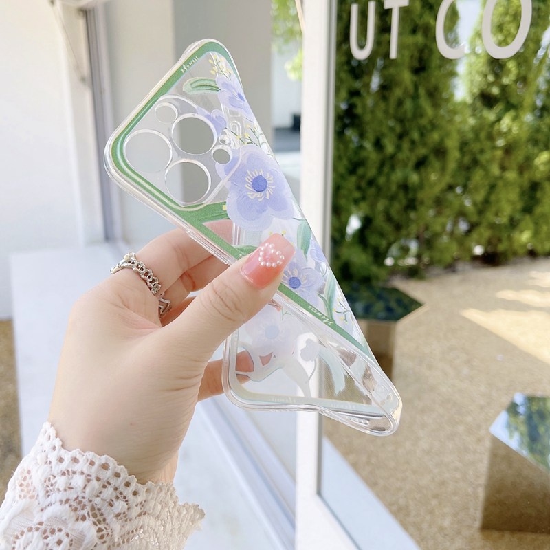 Pink &amp; Blue Beautiful Flowers Soft Case HP iP iPhone 11 12 13 Pro Max Mini 6 6S 7 8 + Plus SE 2020 X XR XS Max Fashion Clear Casing Apple