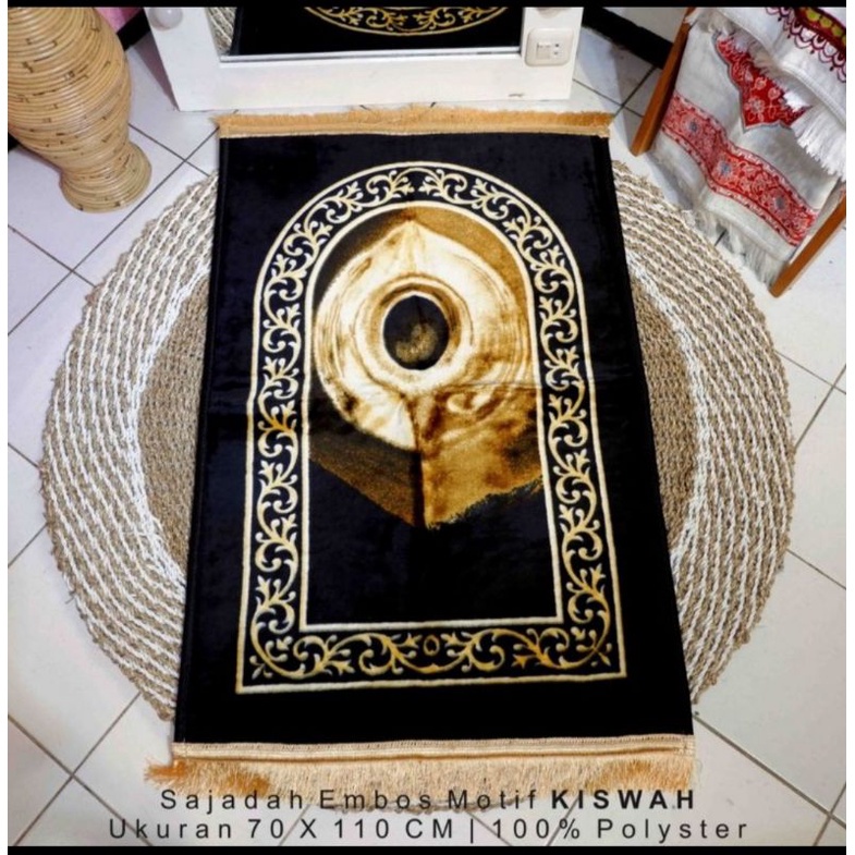 sajadah kiswah busa tebal hitam rumbay gold anti slip Bahan bulu okuran 70X110