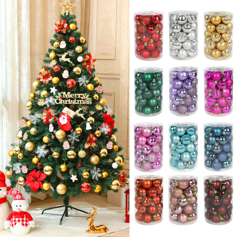 34pcs Ornamen Bola Bauble Glitter 15 Warna Ukuran 4cm Untuk Dekorasi Pohon Natal