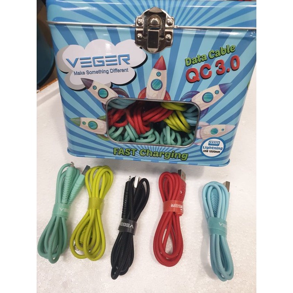 KABEL DATA VEGER V-110 TYPE LIGHTNING QC3.0 FAST QUICK CHARGING 1METER