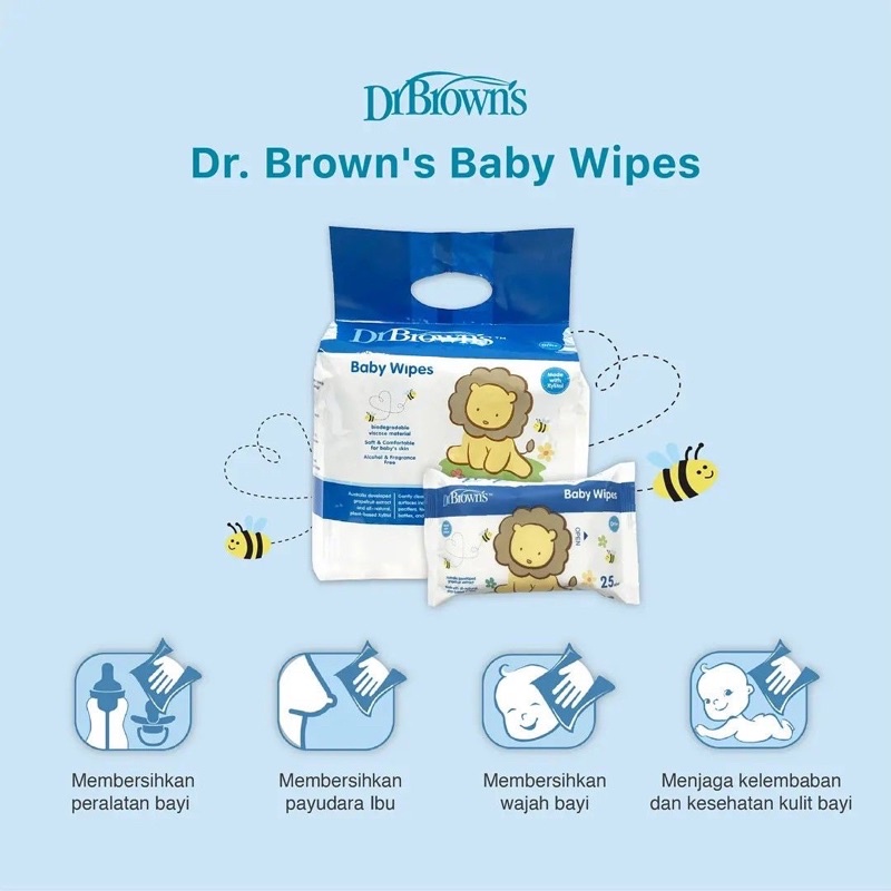 Dr.Brown's wipes - 4 Pack x 25's / Tisu Basah