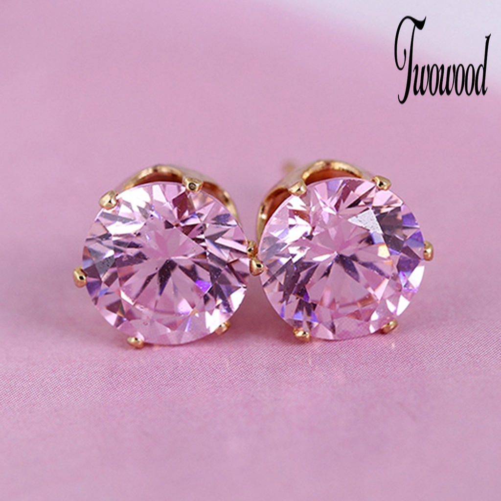 Anting Stud Cubic Zirconia Bentuk Bulat Gaya Elegan Untuk Kencan