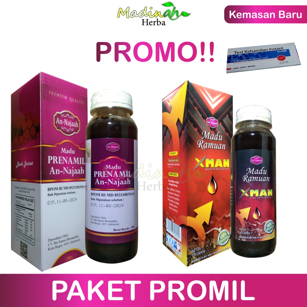 [ PAKET ] Promil Madu Zuriat PROMIL An-Najaah Dan Madu XMAN Penyubur Pria Dewasa free Tes Pack 1 Untuk Suami dan Istri