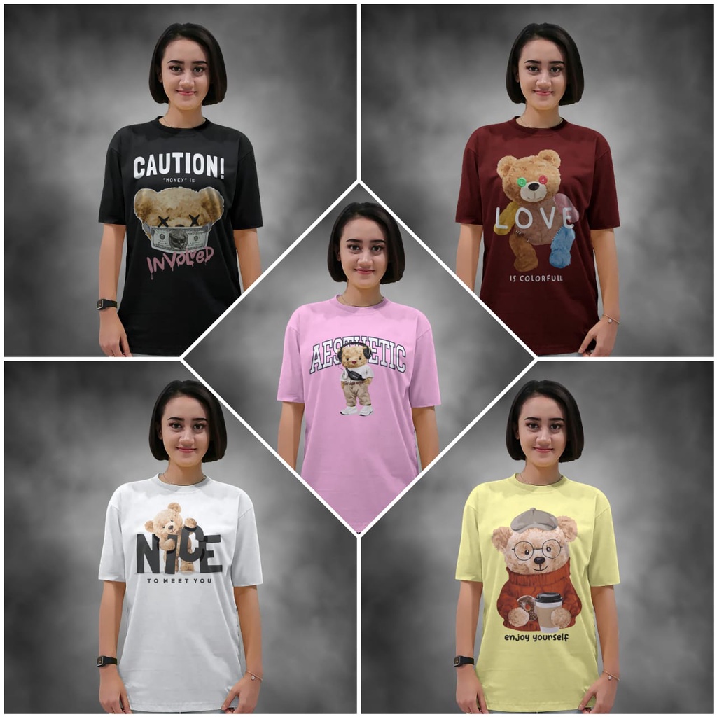 kaos wanita kekinian lengan pendek lv gc hrms bear series