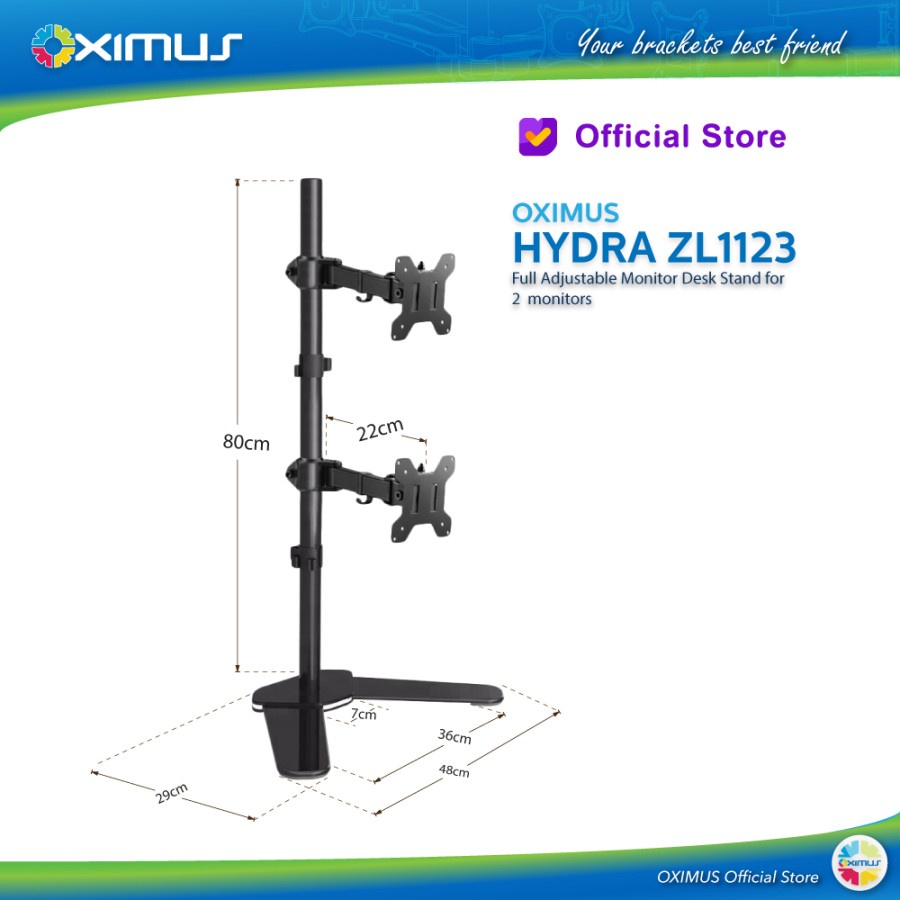 OXIMUS HYDRA ZL1123 Desk Stand Dual Monitor Vertical | Bracket Meja TV