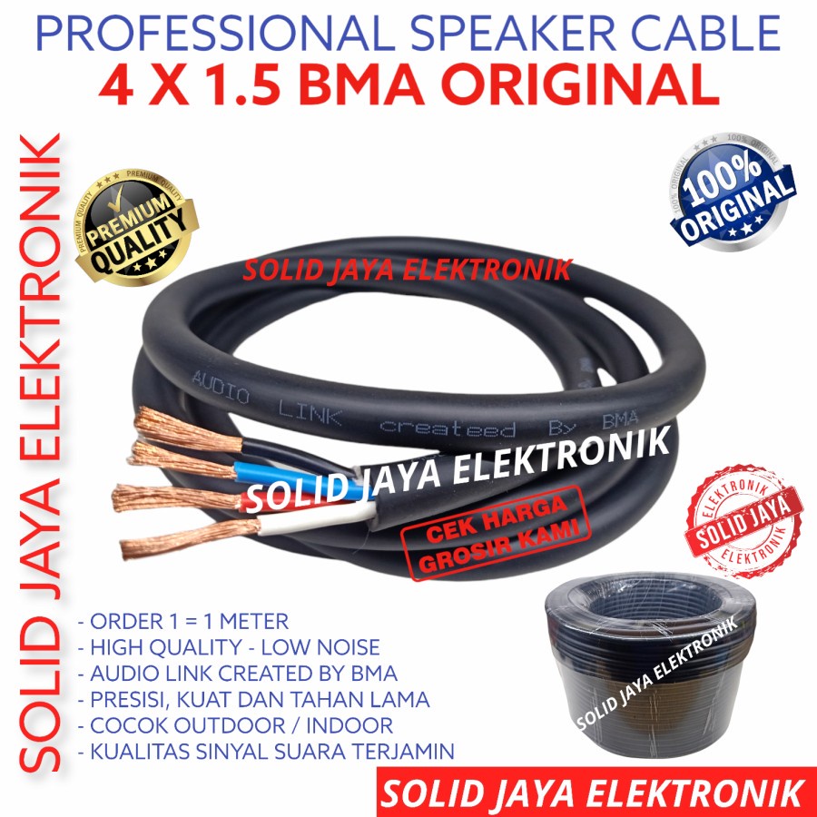 KABEL SPEAKER BMA 4 X 1.5 MM 1 ROL 100M  ASLI MURNI BMA BY AUDIO LINK 4X1.5 1 ROLL 100 METER M SPEAKER CABLE BMA BY AUDIO LINK TEMBAGA ASLI ISI 4 ORI ORIGINAL 4X1,5 1 ROLL GULUNG ISI 100 METER 4 X 1,5 MM 1,5MM ORI 4X1,5MM 4X1.5MM BMA ASLI