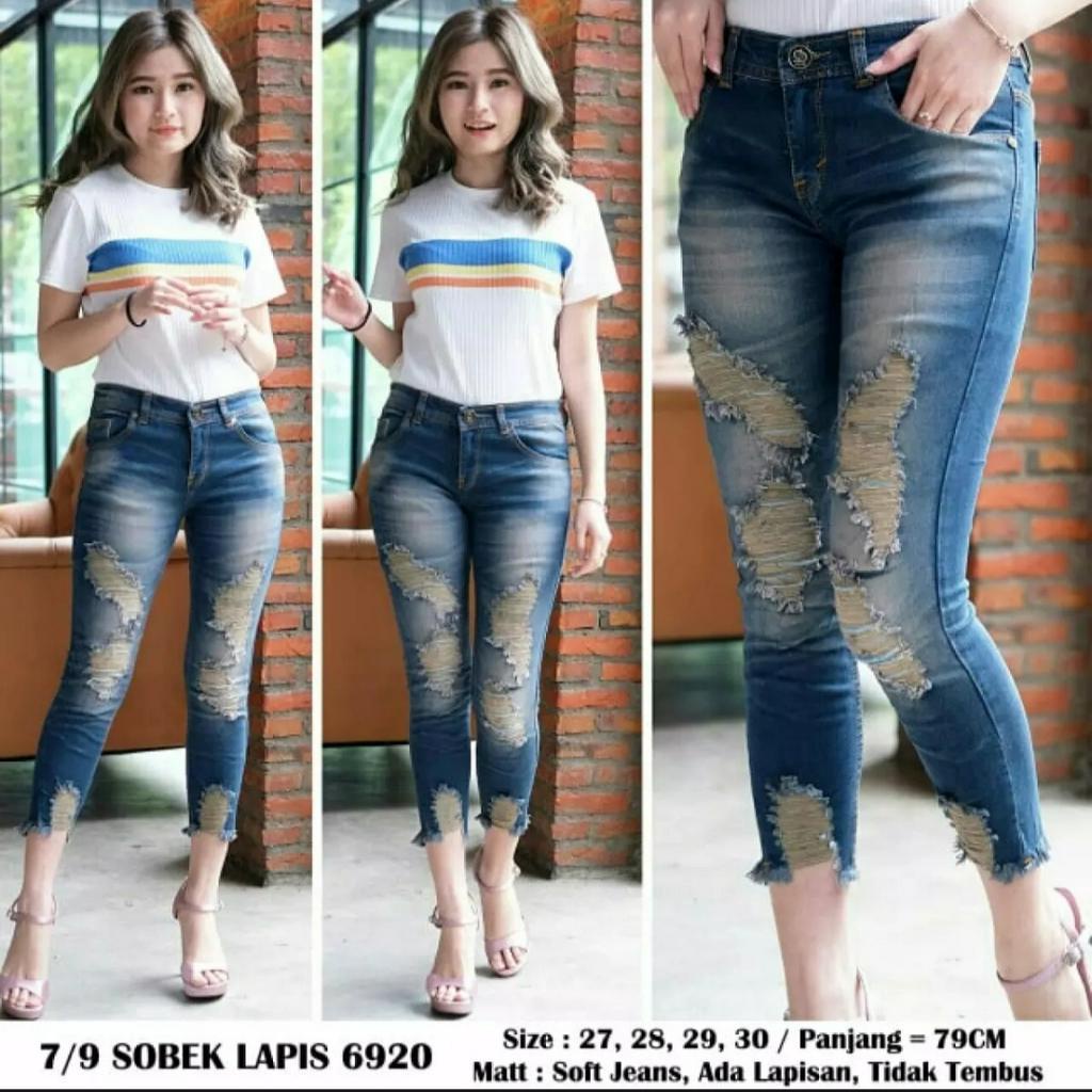 CELANA JEAN WANITA SOBEK LAPIS 7/9 PREMIUM 6920