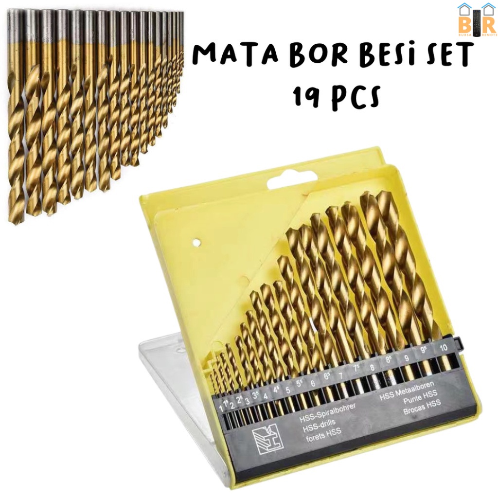 Set 19 Pcs Mata Bor Titanium Kobalt Hss Twist Drill Bit 1MM - 10MM / MataBor Baja Cobalt Kecepatan Tinggi Alat Listrik Kualitas Tinggi