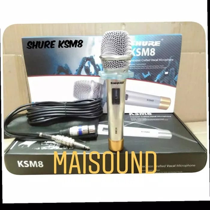 SHURE GOLDEN legendary Mic GOLD song musik kabel Microphone cable karaoke vocal audio sound mik pengeras suara pro profesional vokal mikrophone dynamic legendaris  TERBUAT DARI BESI  Microphone Shure KMS8 100% sama dengan gambar 1bh mic kabel 5-6 meter ka