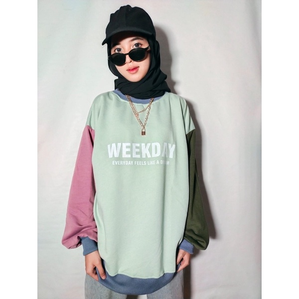 WEEKDAY SWEATER WANITA MURAH CREWNECK KEKINIAN SWEATER OVERSIZE