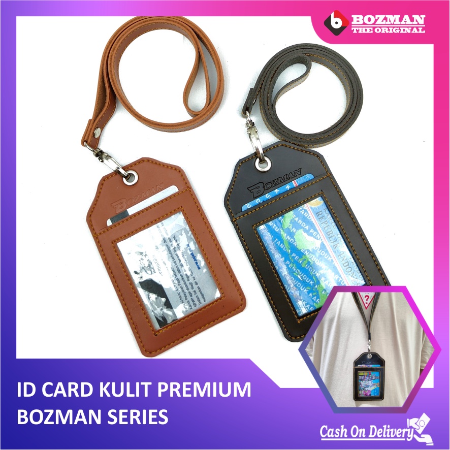 ID CARD HOLDER KULIT LANYARD WITH SLOT KARTU/NAME TAG PU LEATHER TERMURAH