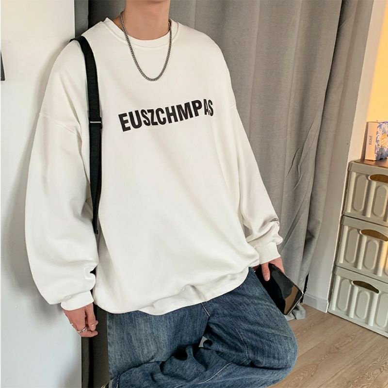 Sweater Fleece Pria Wanita (S - 6XL) SIMPLE Words EUSZCHMPAS Bigsize Crewneck Oversize Korean Style Sweatshirt FEAR OF GOD oblong hip hop Essentials Cream White