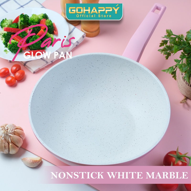 Panci PARIS STIR WOK PAN Bestseller - Wajan glowpan Marble diatas teflon - GOHAPPY GHP10