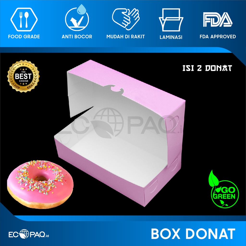 Box Donat - Kotak Donat - Dus Donat Donut - PINK- Isi 2 (50 pcs)