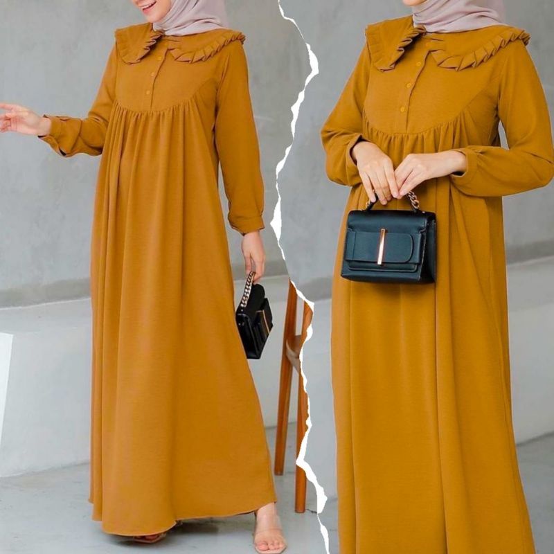 Tamstore Gamis Cringkle Susun Lengan Panjang Premium Quality