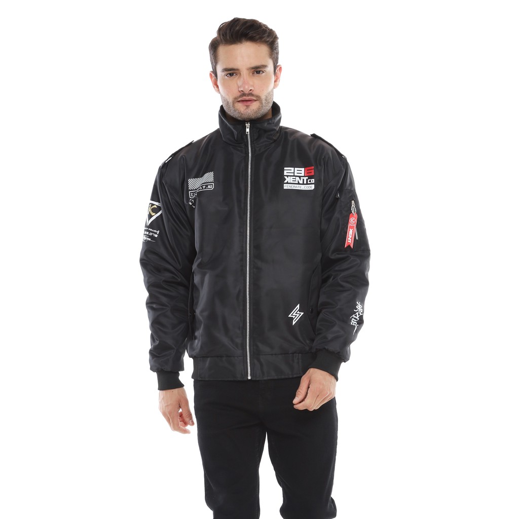 Kent Jaket Pria Bomber Pilot Word Hitam