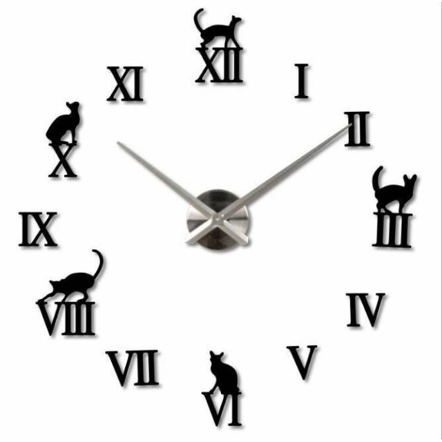 Jam Dinding Besar DIY Giant Wall Clock Quartz Creative Design Model Kucing Lucu - DIY-203