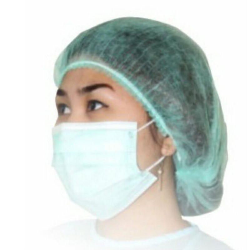 BERKAH✨25PCS NURSE CAP / SHOWER CAP / Penutup Kepala Gojek / Topi Rambut Medis Hijau