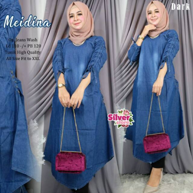 GROSIR MIN 2 @95 《LD110-PB120cm》RECOMENDED LONG TUNIK MEIDINA ORI JEANS WASH ORI 1001%