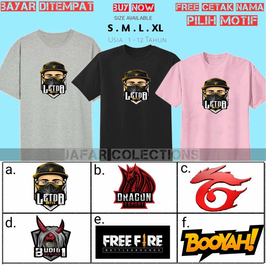 Kaos anak free fire Letda logo/baju Budi 01 gaming free fire anak laki laki//termurah-free nama-COD