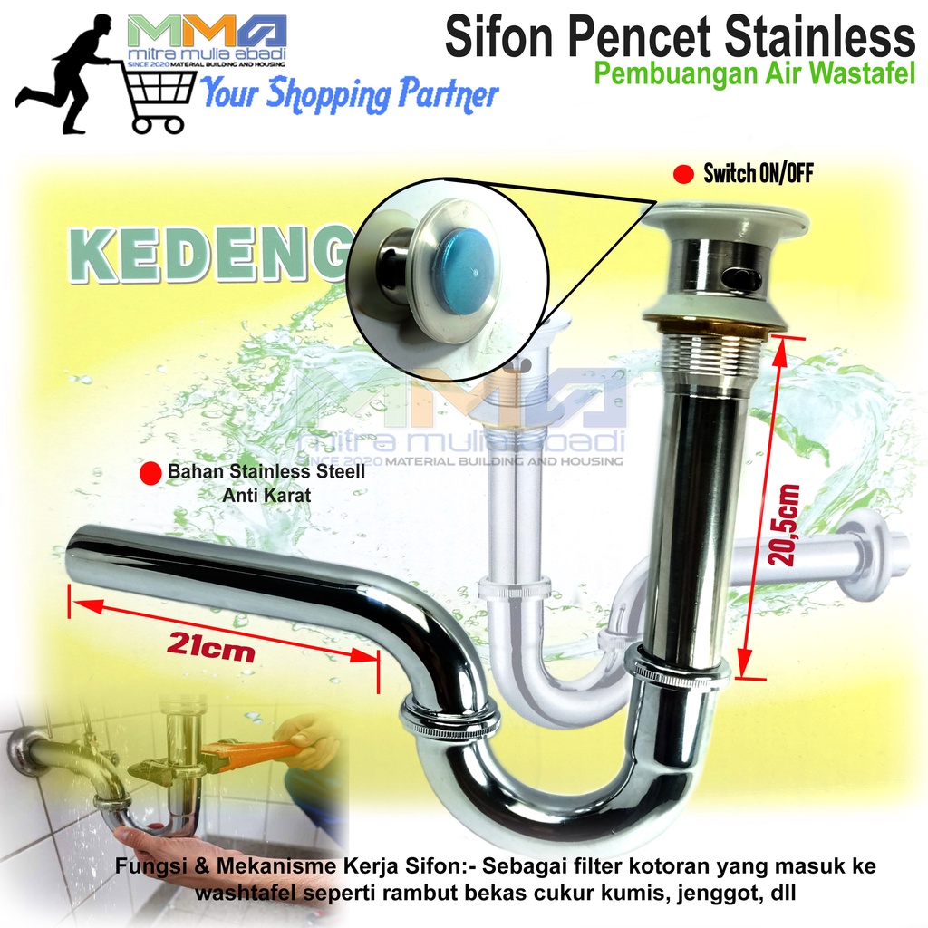 sivon sivon wastafel pembuangan air stainless Siphon Pencet Stainless Pembuangan Air afur