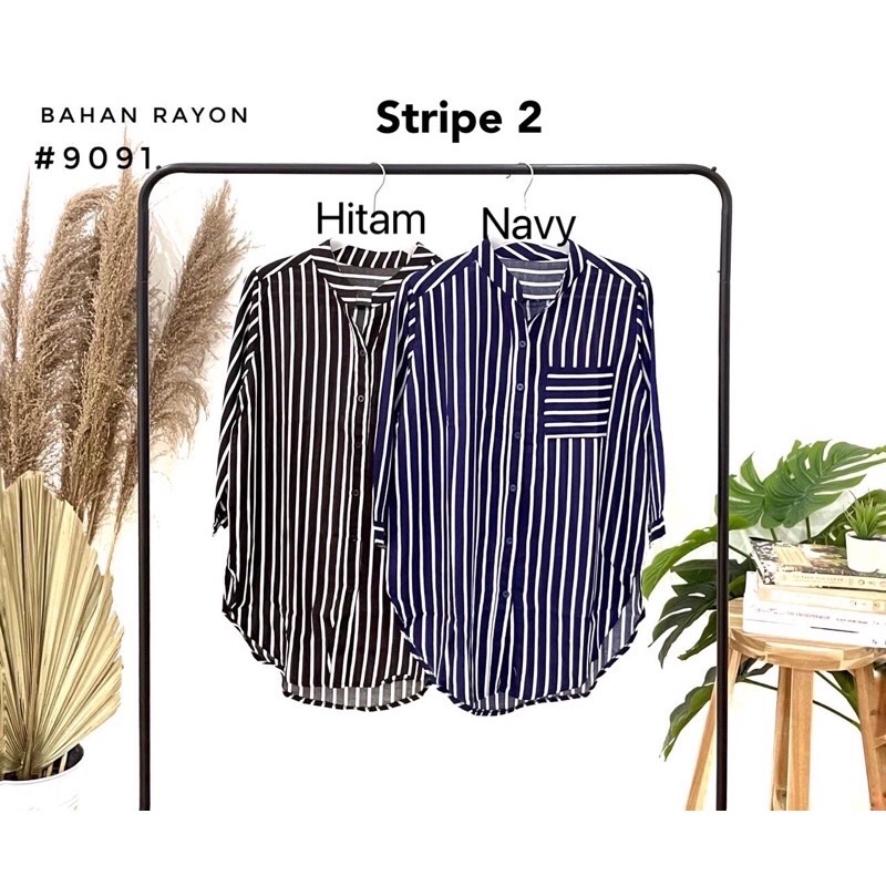 (COD) kemeja tunik stripe 2 | kemeja salur | bahan woolpeach & rayon | real picture