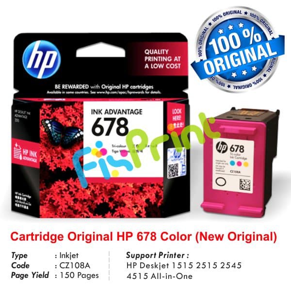 Cartridge HP 678 black &amp; color Original 1 SET Catridge CZ107AA CZ108AA