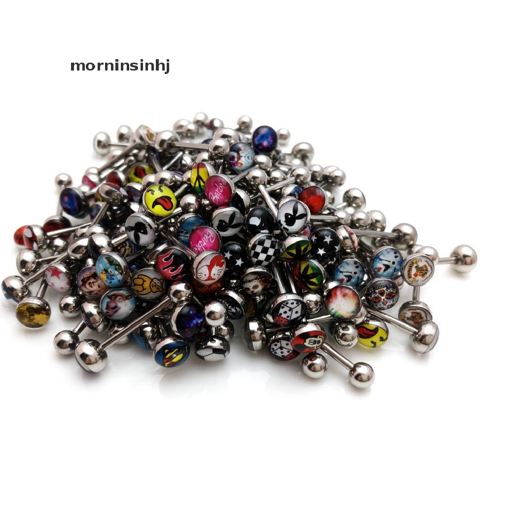 Mornin 30pcs Anting Tindik Lidahtubuh Bentuk Barbell Bahan Metal