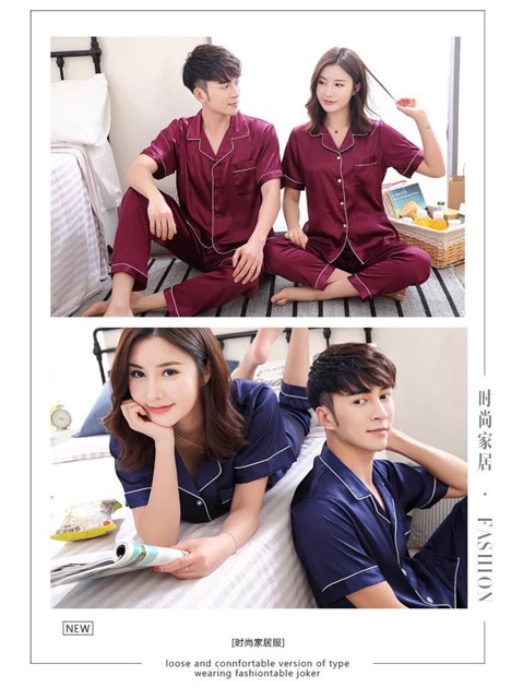 Setelan Piyama Baju Tidur Couple Satin silk cp/ Premium/Baju Tidur Pria Wanita Dws polos