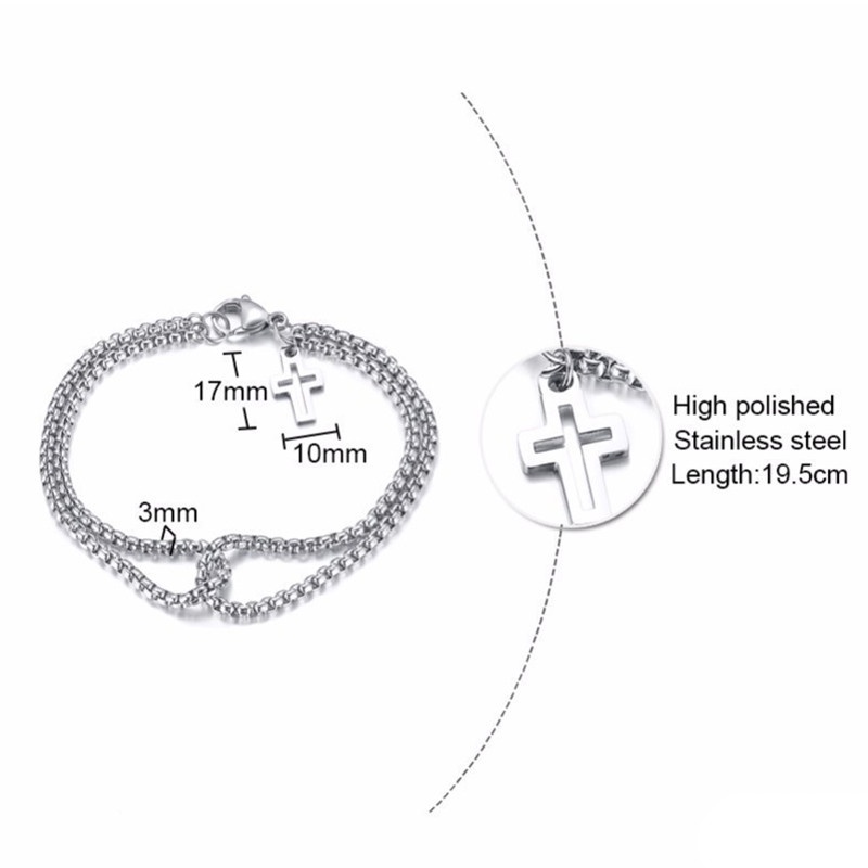 Gelang Rantai Ganda Desain Salib Hollow Untuk Pria