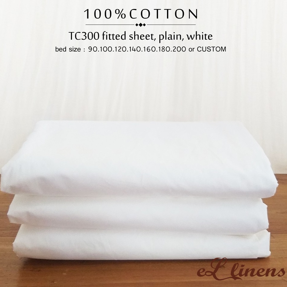 eL Linens - Sprei Hotel 100% Cotton (Fitted Sheet - dengan karet) TC300 Plain or Stripes 3 cm