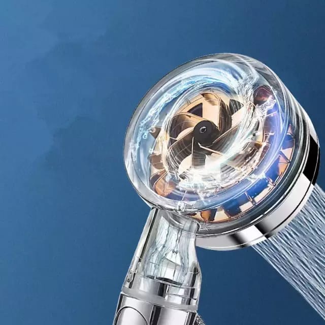 Terbaru Turbo Fan Shower Head Water Saving High-Pressure Rainfall Propeller ABS Jet Shower Head Toilet Bathroom