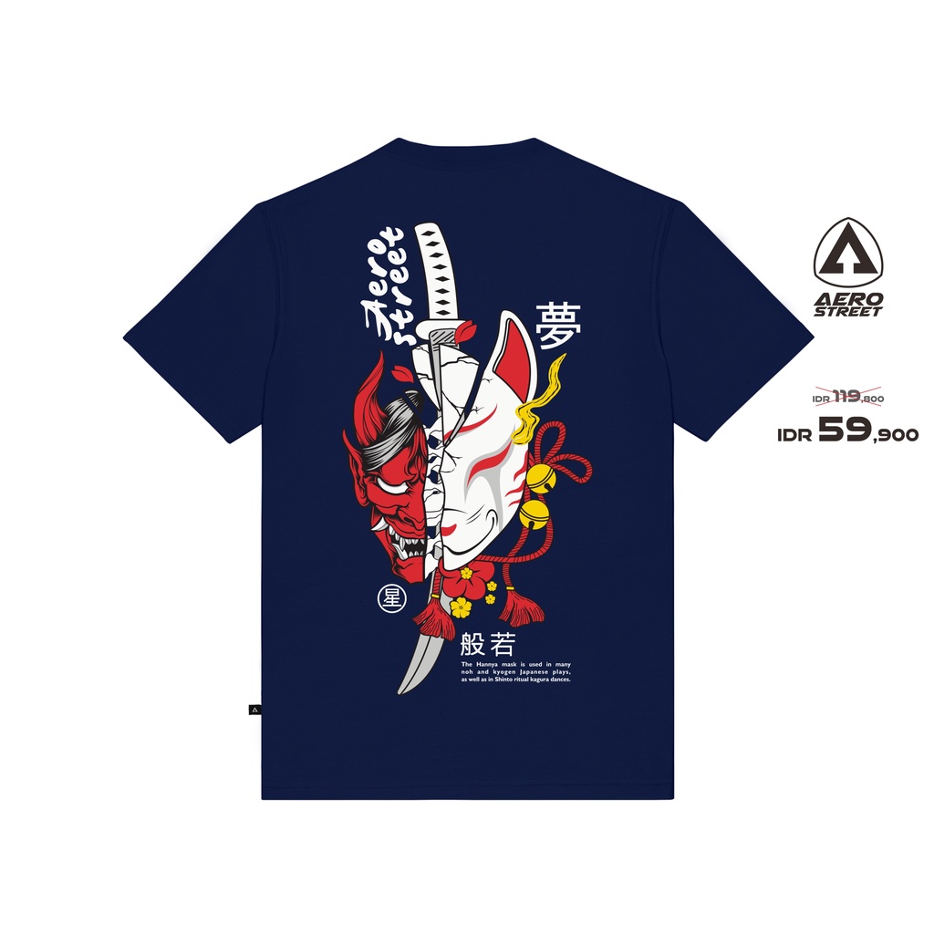Aerostreet T Shirt Hannya Kitsune Navy Kaos T-Shirt Tshirt AADAA