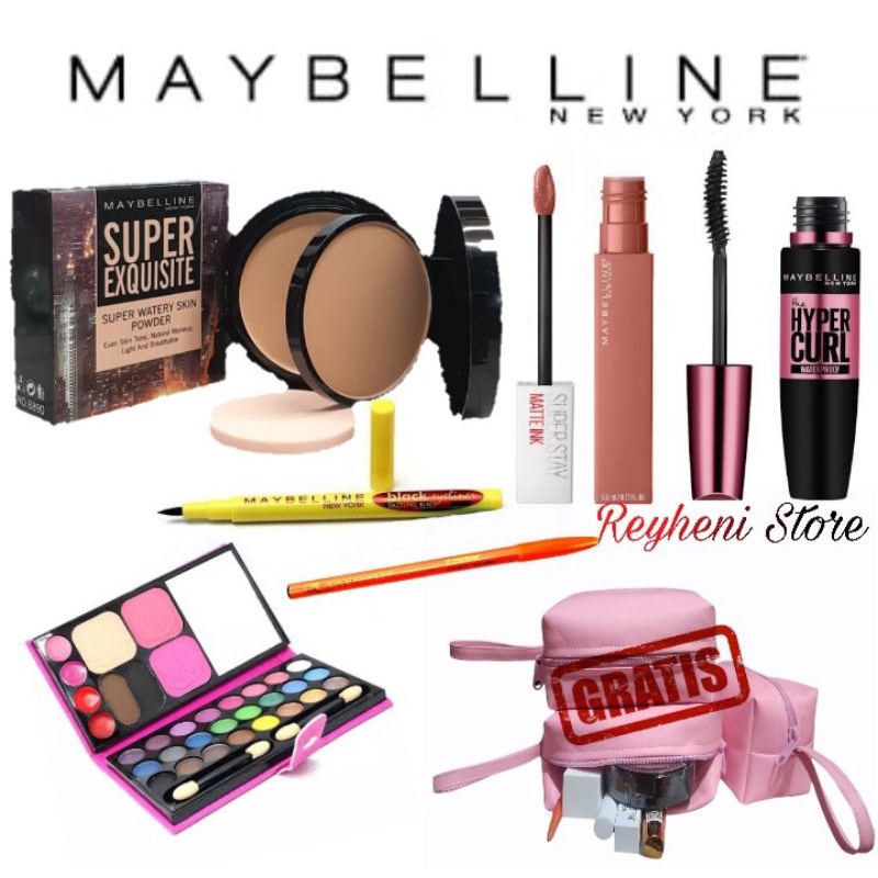 Paket Kosmetik Maybelline 6in1 / Make Up wanita / Paket Kecantikan Gratis Tas Make up
