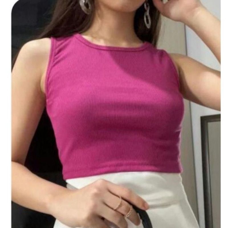 clara crop rib tank top by atc // real pic-3