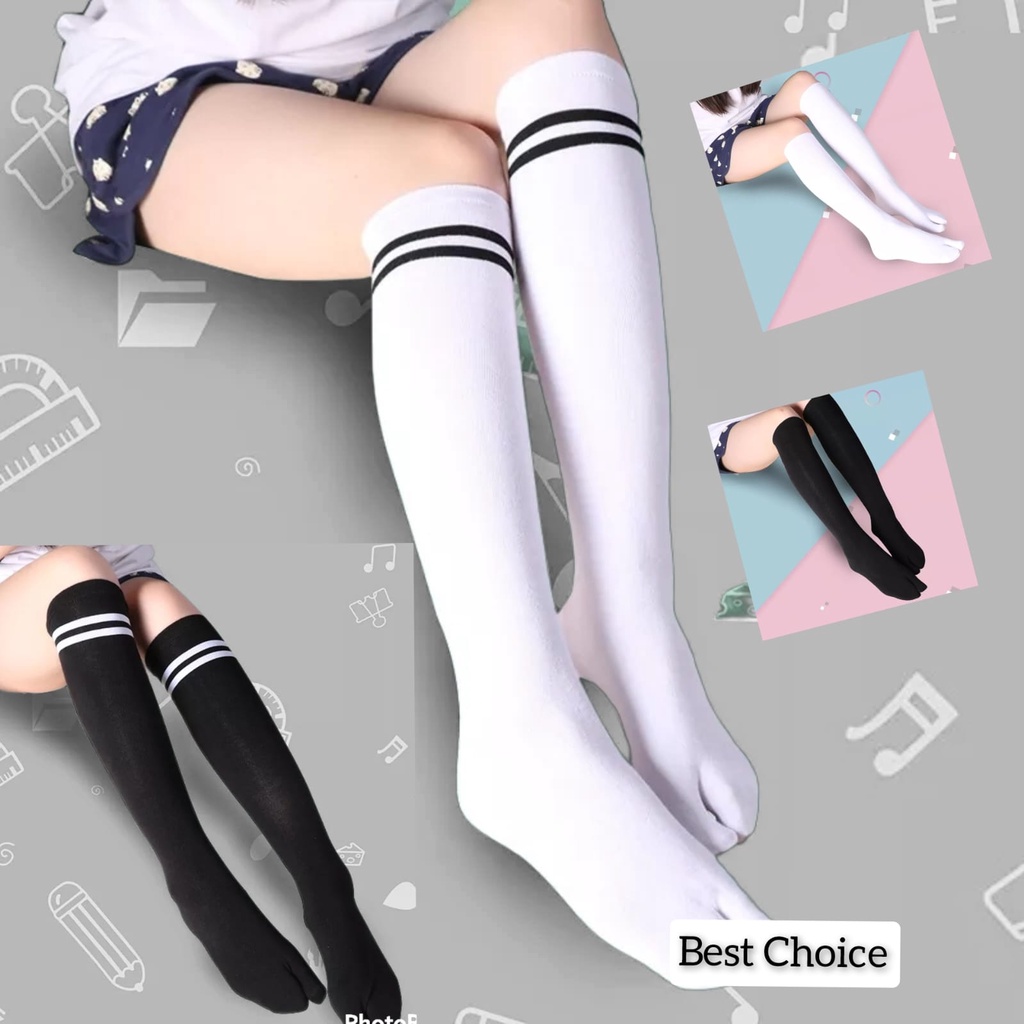 Kaos Kaki Lutut Wanita Bergaris Model Korea Kaos Kaki Dengkul OverKnee Strip Hitam Putih Kaos Kaki Jempol Panjang Selutut  Salur Hitam Putih  Kaos Kaki Cewek Jepang  Kaos Kaki Import Two Sock Japanese