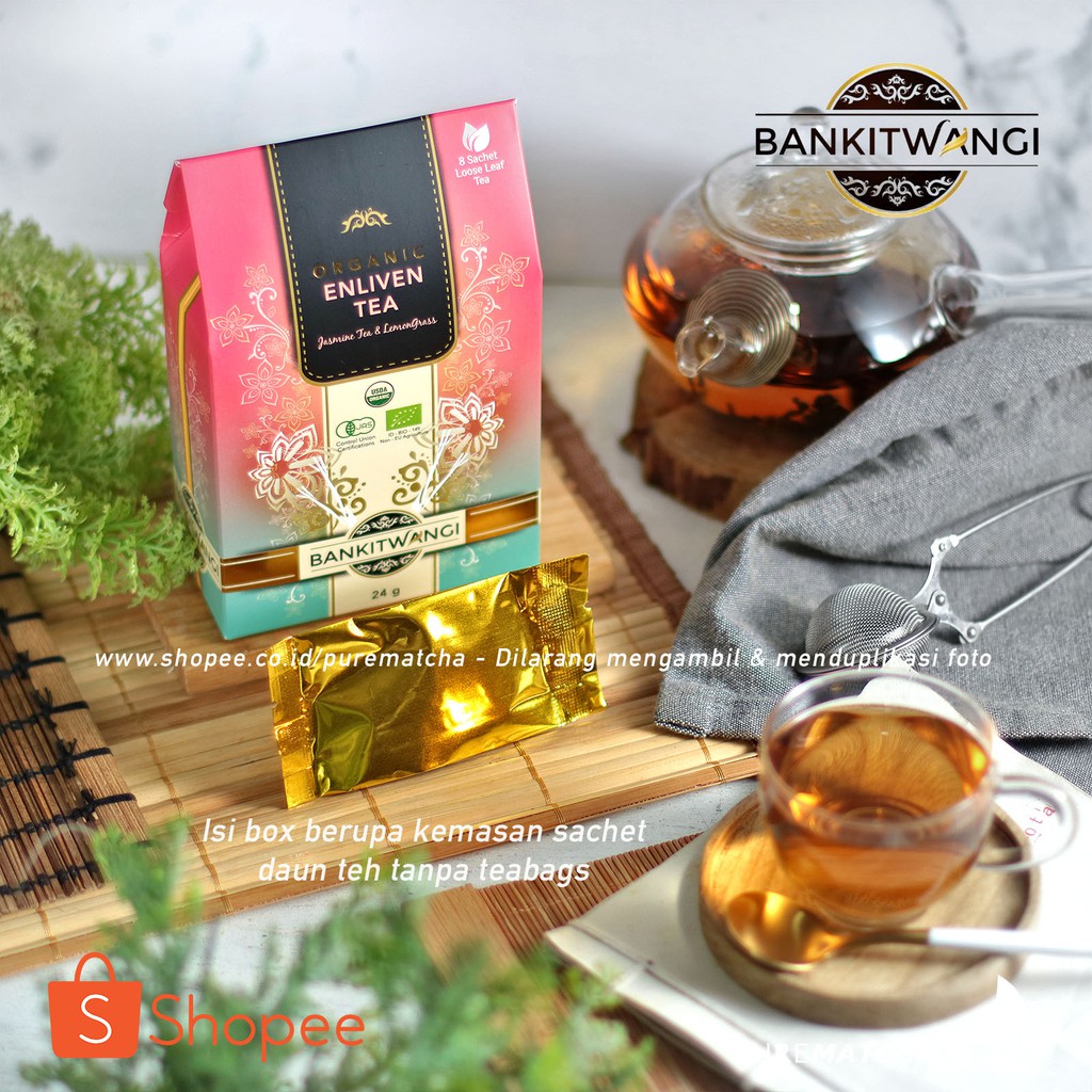 

Bankit Wangi - ENLIVEN TEA Organic 3gr Kemasan Sampel Jasmine Lemongrass Tea Blend Premium BankitWangi