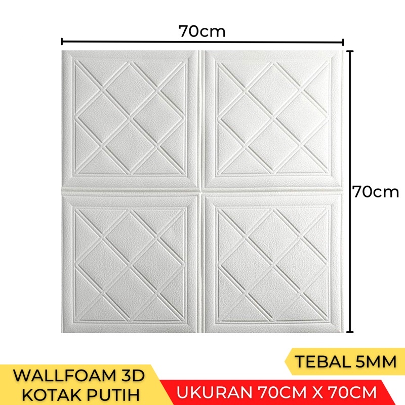 (Tebal 5mm- 6mm) Wallpaper Stiker Dinding 3D Foam Wallfoam Motif Batik Bata 70cm x 77cm-Kotak Putih 5mm