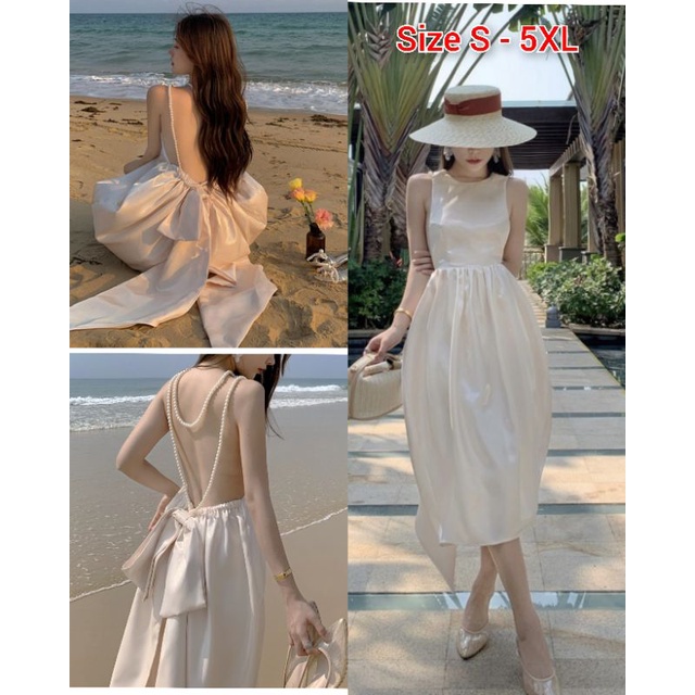 dress pantai backless satin sexy premium wanita maxi jumbo big size - gaun dress baju pantai pesta m