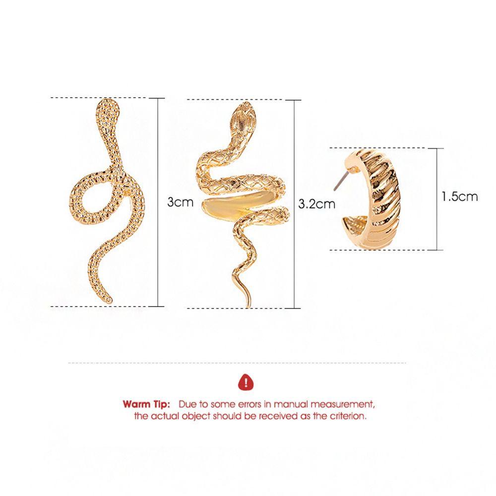 [Elegan] Anting Ular Kepribadian Geometri Sederhana French Snake Earing Clips Alloy Women Stud Earrings Anting Wanita Set