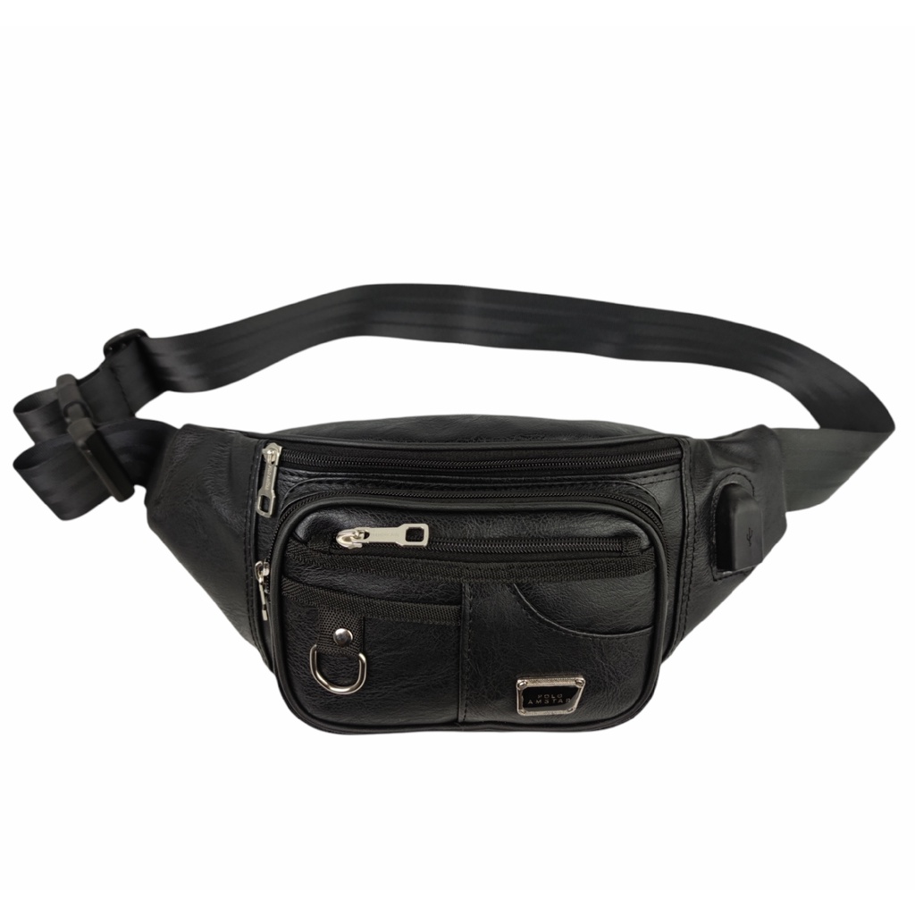 Waistbag / Tas Pinggang Kulit PU Leather Import Quality Original Polo Amstar FREE USB