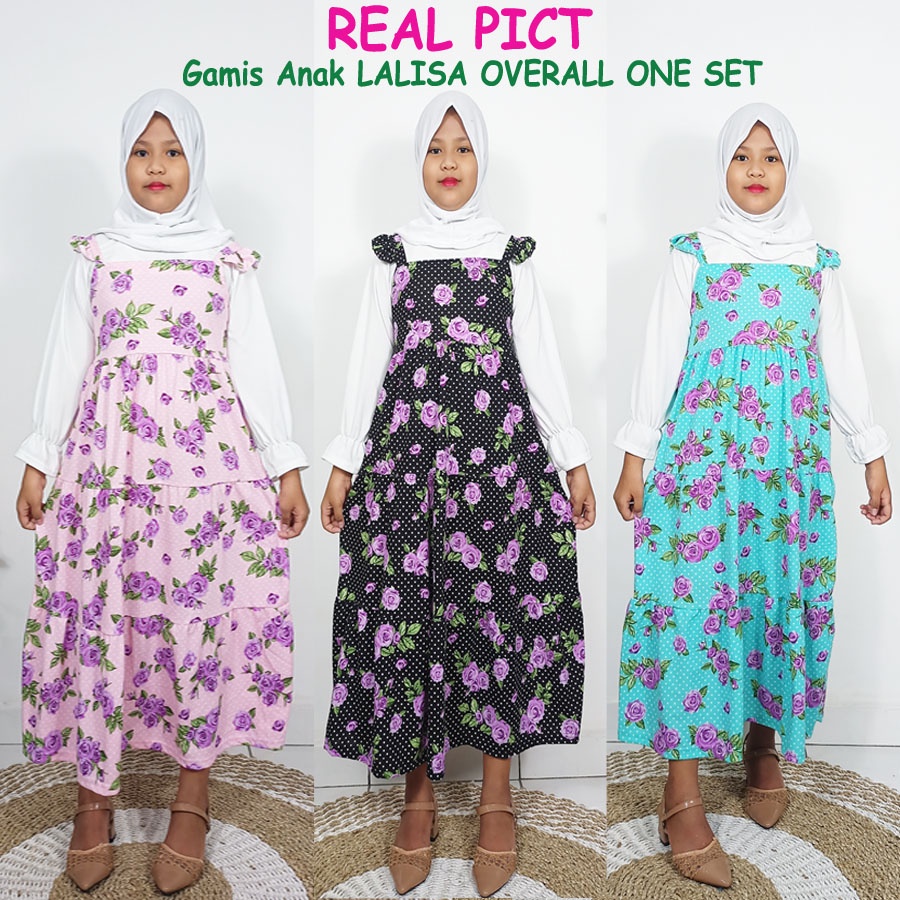 GAMIS ANAK LALISA OVERALL ONE  SET BUNGA USIA 6-12Tahun GL FASHION