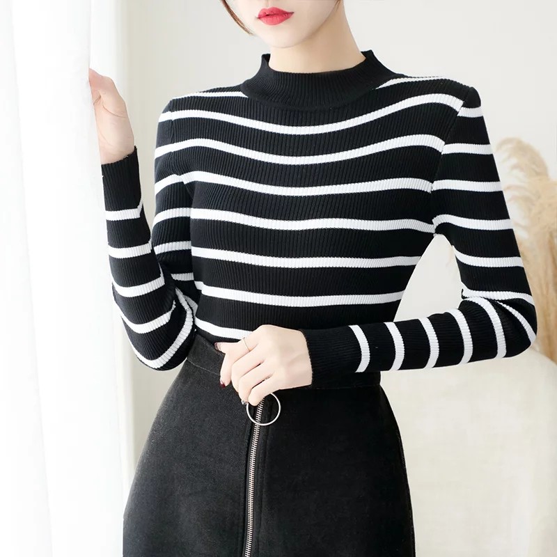 SWEATER RAJUT LONG PASTER STRIP WANITA  PRESSBODY