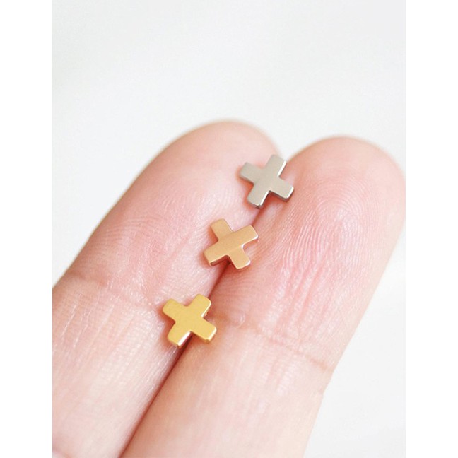 LRC Anting Tusuk Fashion Steel Color Stainless Steel Cross Stud Earrings F59830