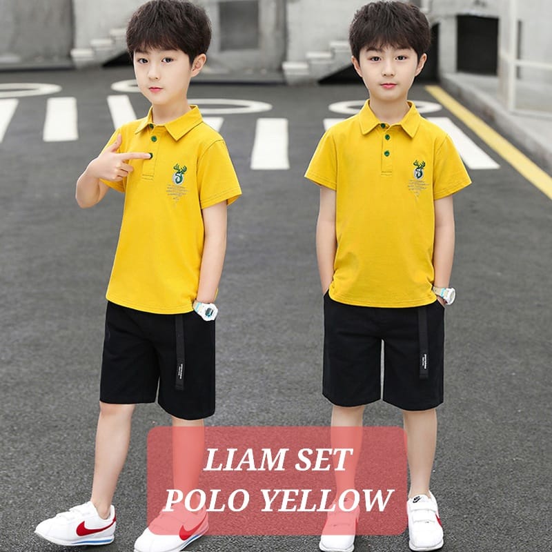 LIAM SET POLO YELLOW BAJU SETELAN ANAK COWOK KOREA FASHION IMPORT REMAJA CASUAL