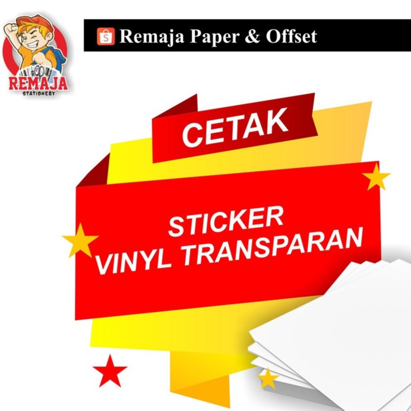 

Cetak print sticker / stiker Vinyl Transparan A3+