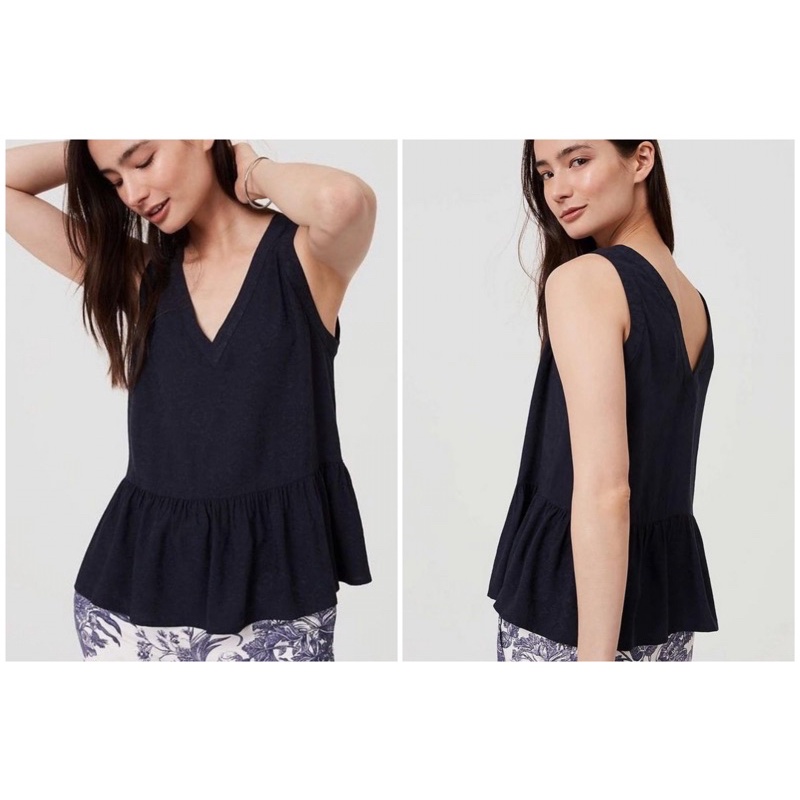 V neck Tank Peplum Cami Crop Top Navy Baju Sexy Lucu by Loft Branded Original Sisa Ekspor Murah