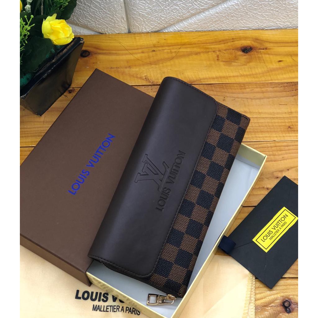 Dompet Handbag Wanita Perempuan Cewek Cewe Lv Embos Panjang Resleting Zipper Keren Elegan Free Box